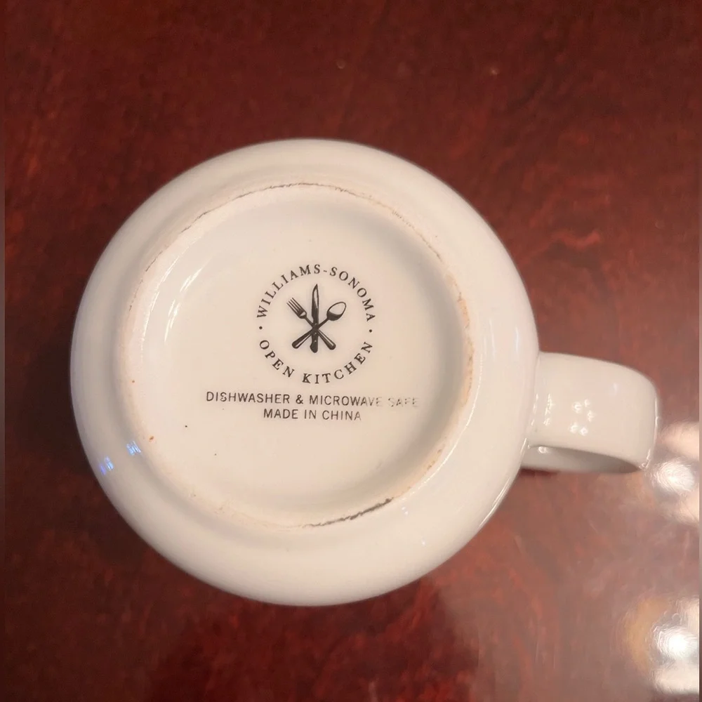 Williams Sonoma Mug white with black stripe on top edge